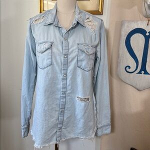 Carmar Oversized Distressed Chambray Blouse